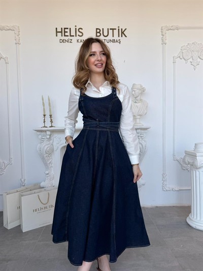 Bantlı Tasarım Midi Boy Kot Elbise