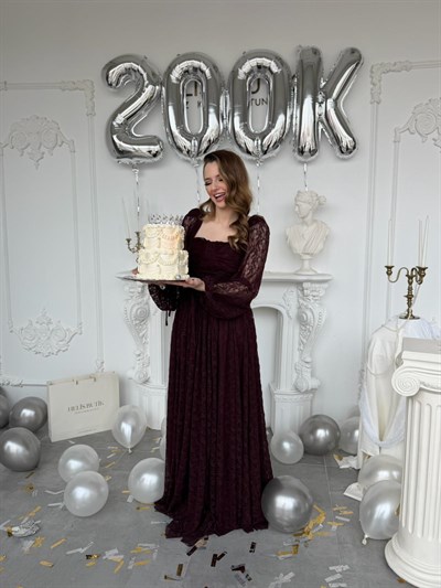 Belden Bağlamalı Kare Yaka Korse Detaylı Dantel Abiye Elbise - Mürdüm