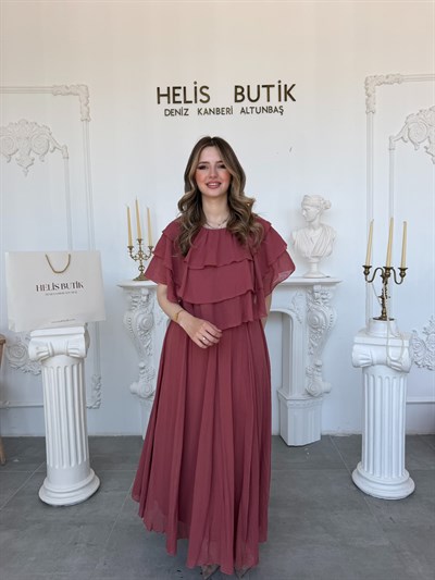Kat Kat Fırfırlı Şifon Bluz Etek Takım - Gül Kurusu
