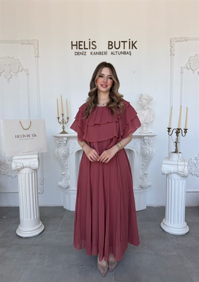 Kat Kat Fırfırlı Şifon Bluz Etek Takım - Gül Kurusu