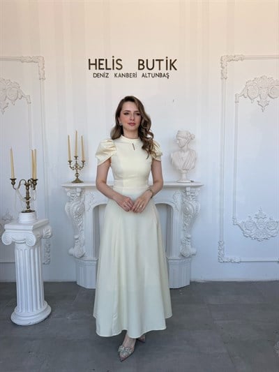 Kol Tasarım Arkası Bağlamalı Elbise - Sarı