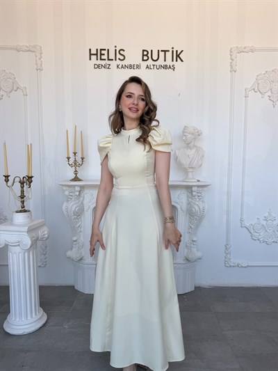 Kol Tasarım Arkası Bağlamalı Elbise - Sarı
