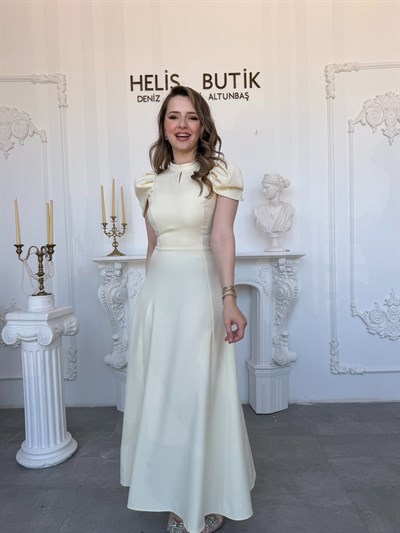 Kol Tasarım Arkası Bağlamalı Elbise - Sarı