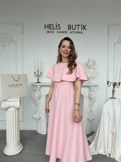 Taş İşlemeli Bolerolu İki Parçalı Elbise Seti - Pembe
