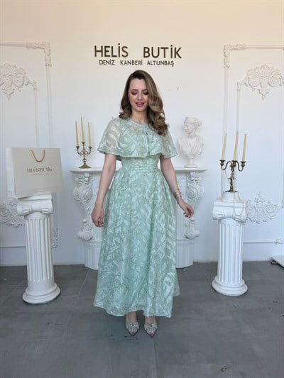 Yaldız Nakış İşlemeli Bolerolu Abiye Elbise - Yeşil