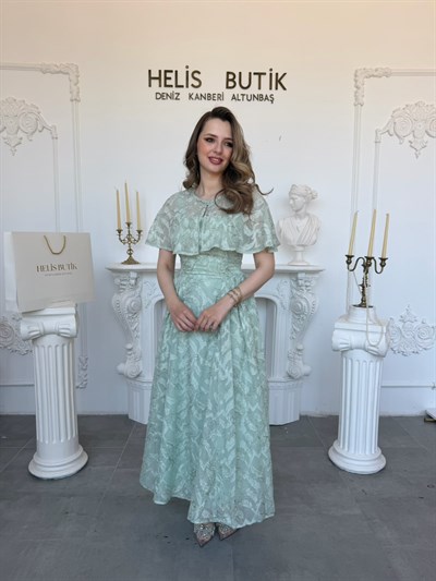 Yaldız Nakış İşlemeli Bolerolu Abiye Elbise - Yeşil