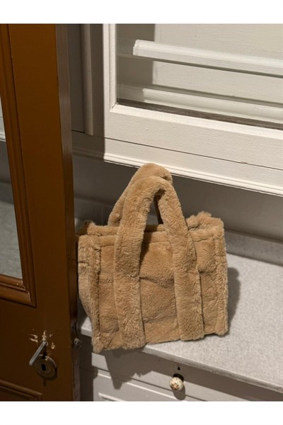 Soft Luxe Peluş-Açık Kahve Renk Tote Çanta