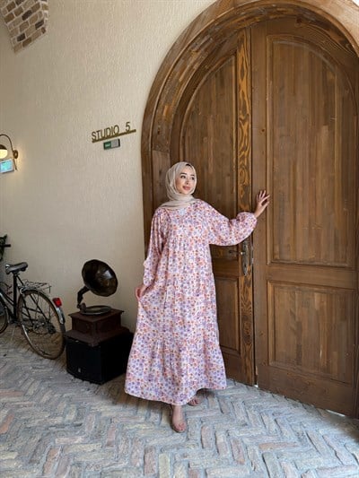 Çiçek desen Elbise Pembe