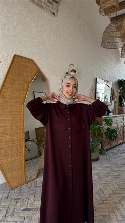 Gömlek elbise - BORDO