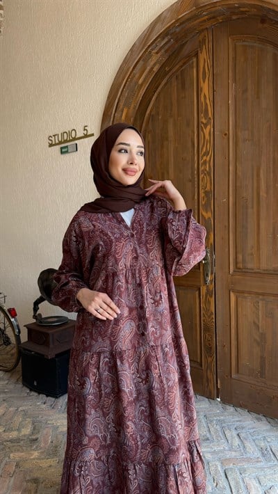 Şal desen Elbise Bordo