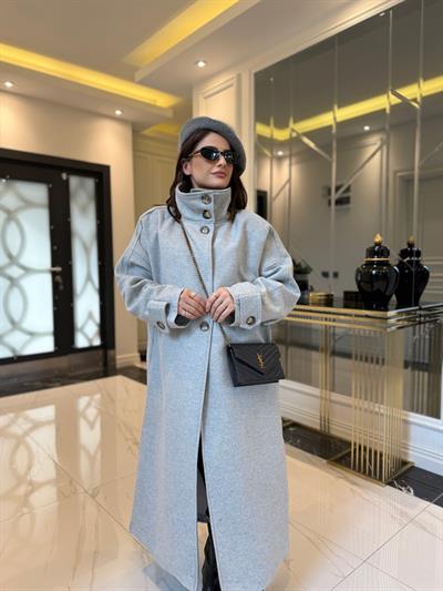 Gri Mng Kaşe Astarlı Trend Kaban