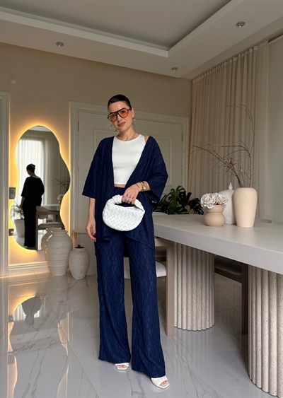 Lacivert Bürümcük Kimono Takım