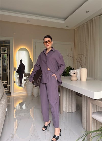 Mürdüm Modal Gömlek Pantolon Takım