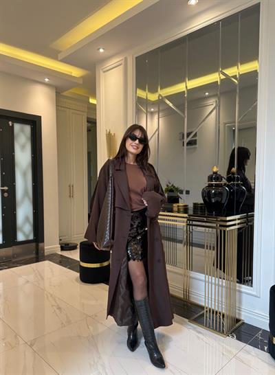 Premium Acı Kahve Maxi Trençkot