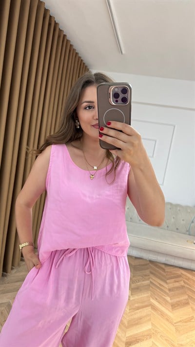 Kolsuz Modal Bluz Pantolon İkili Takım-Soft Pembe