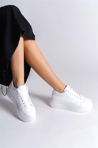 BIANA Bağcıklı Ortopedik Taban Kadın Sneaker Spor Ayakkabı  CBT - Beyaz