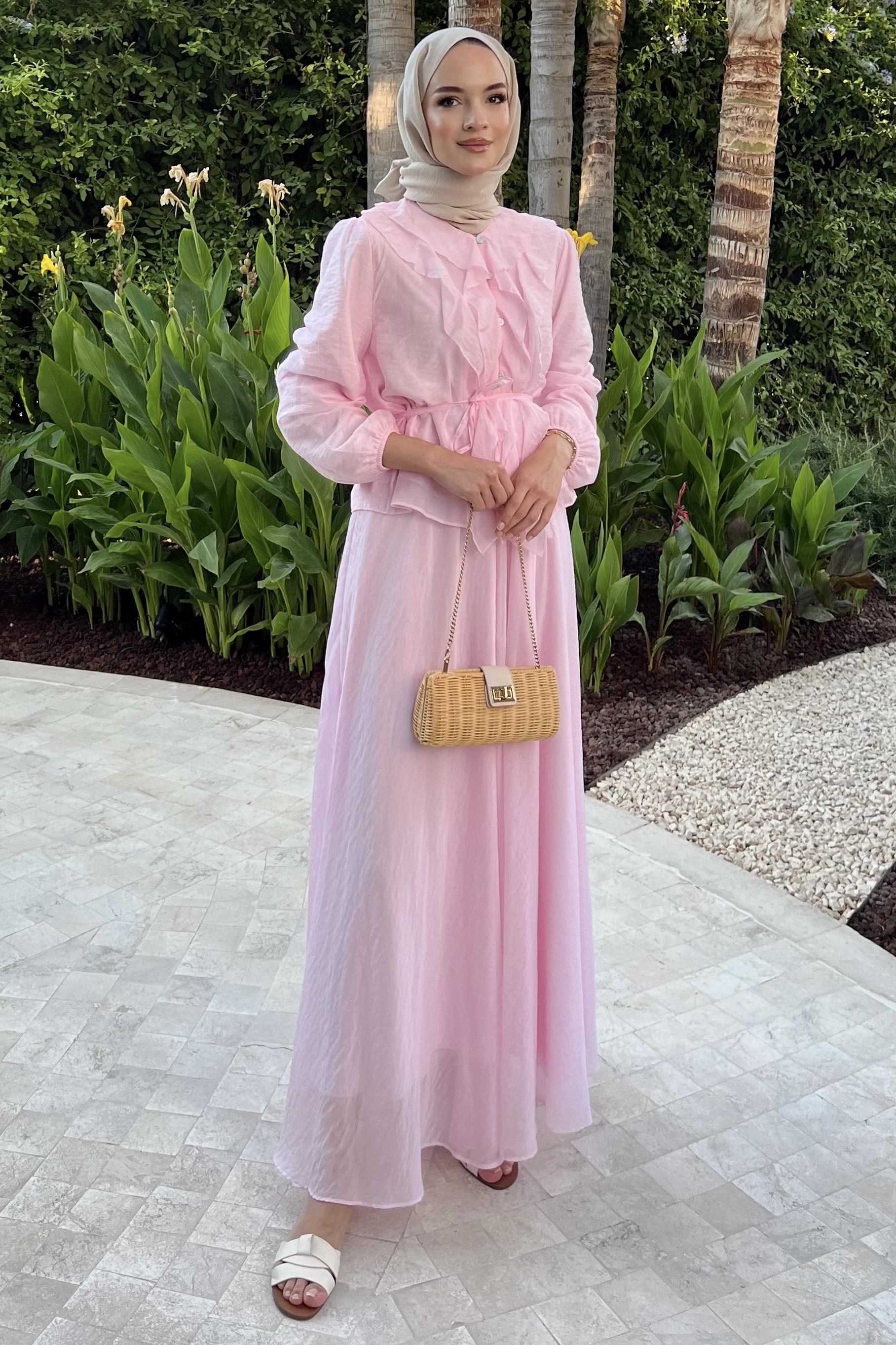 Fırfır Yaka Detaylı  Takım Pembe