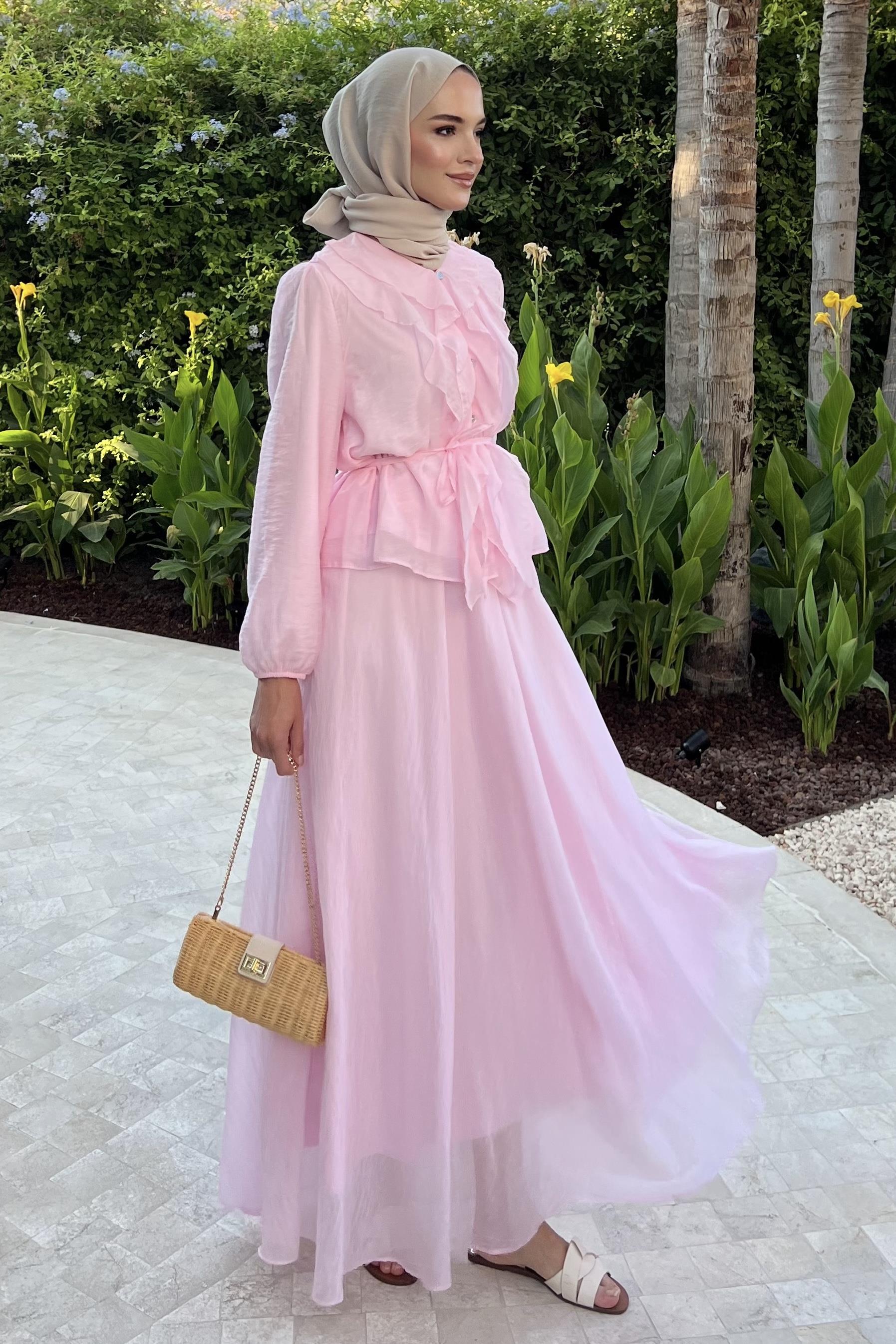 Fırfır Yaka Detaylı  Takım Pembe
