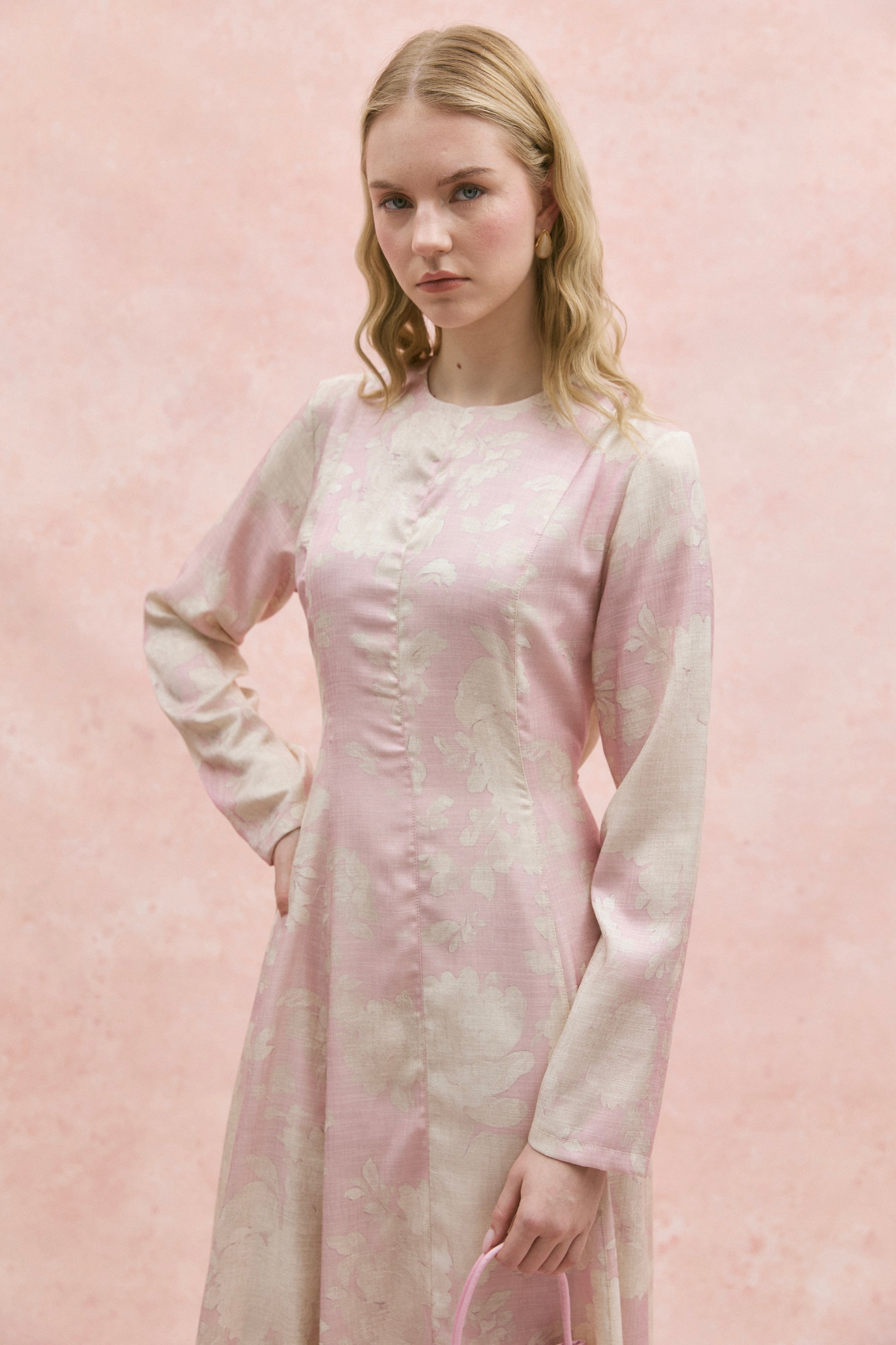 Parlak Keten Elbise Soft Pembe
