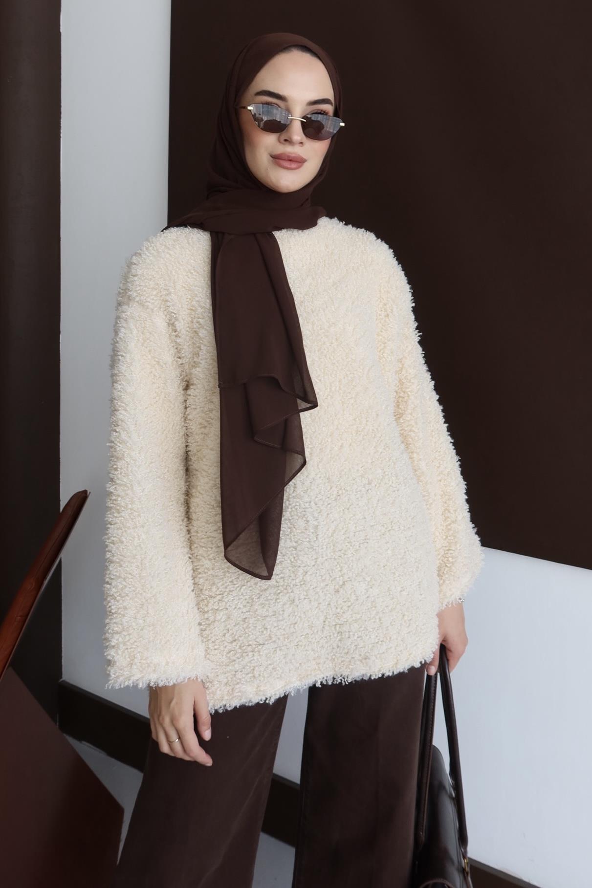 Peluş Kazak Krem
