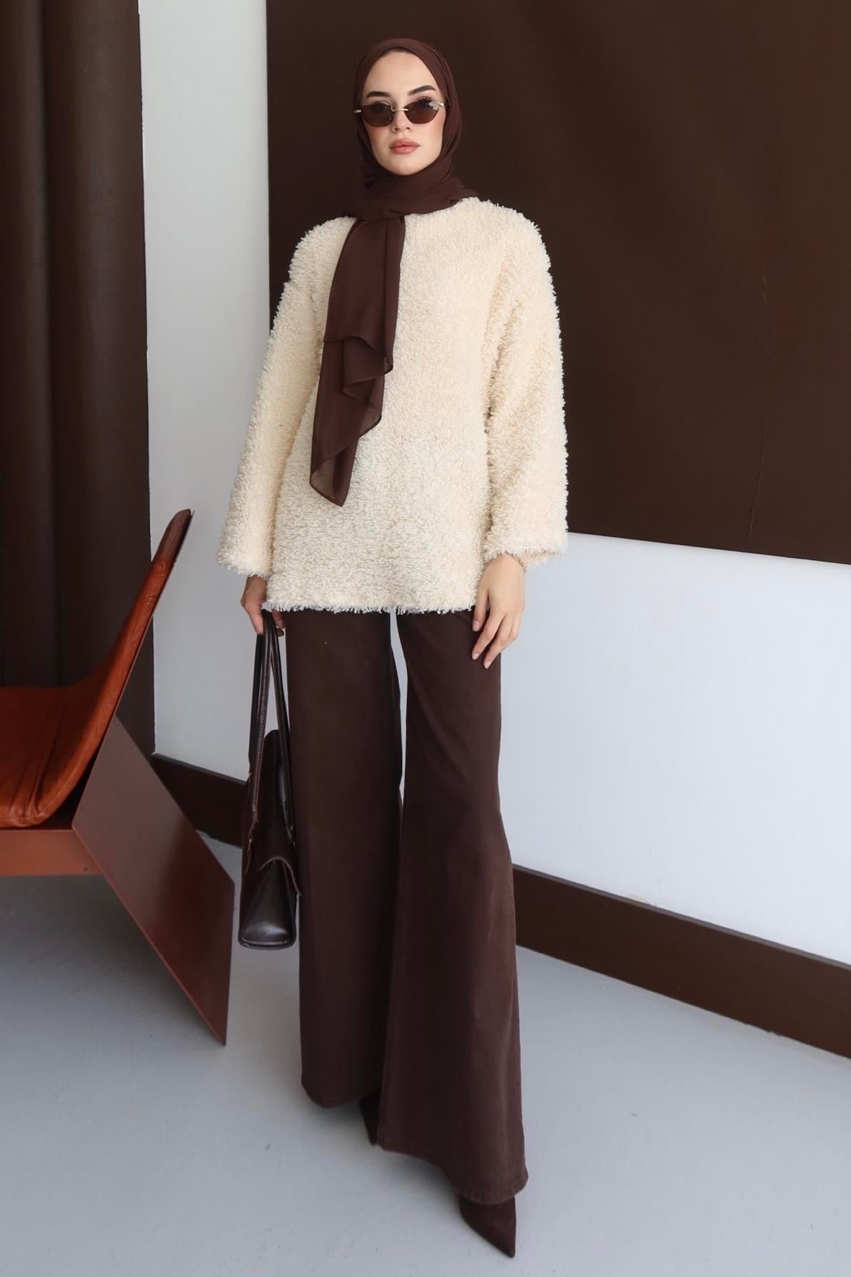 Peluş Kazak Krem