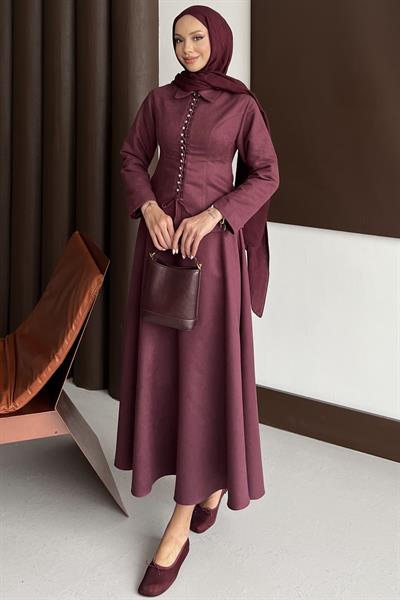 Bağcık Detaylı Etekli Takım Bordo