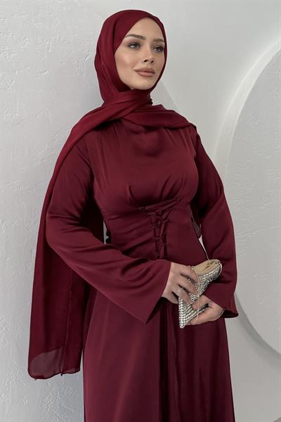 Birit Biye Detaylı Elbise Bordo