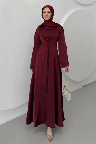 Birit Biye Detaylı Elbise Bordo