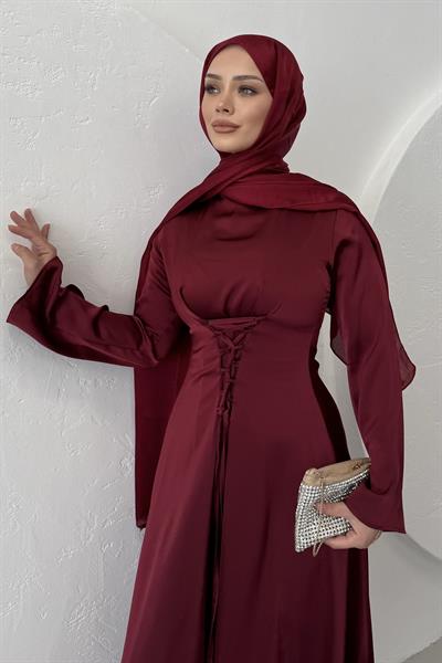 Birit Biye Detaylı Elbise Bordo