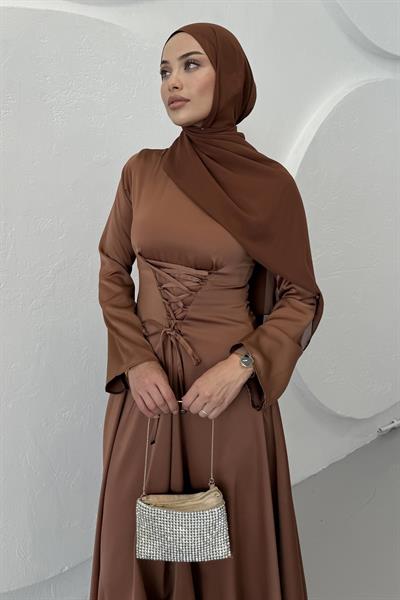 Birit Biye Detaylı Elbise Karamel