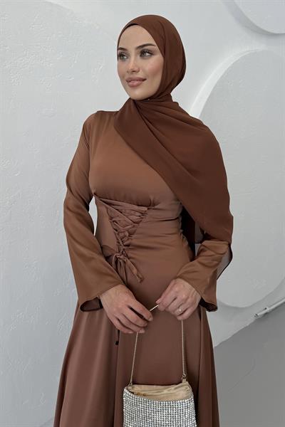 Birit Biye Detaylı Elbise Karamel