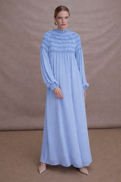 Büzgülü Şifon Elbise Baby Blue