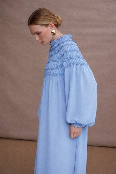 Büzgülü Şifon Elbise Baby Blue