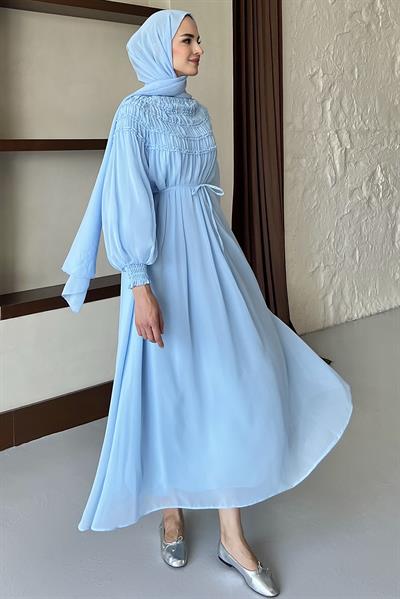 Büzgülü Şifon Elbise Baby Blue