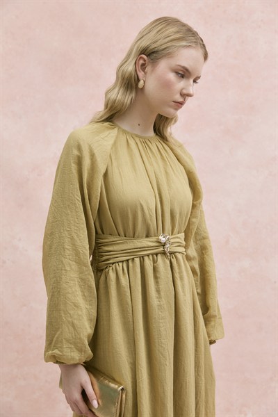 Camellia Tül Tensel Elbise Olive