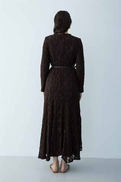 Dantelli Elbise Kahverengi