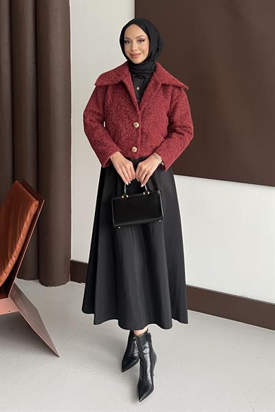 Dora Kumaş Kısa Kaban Bordo