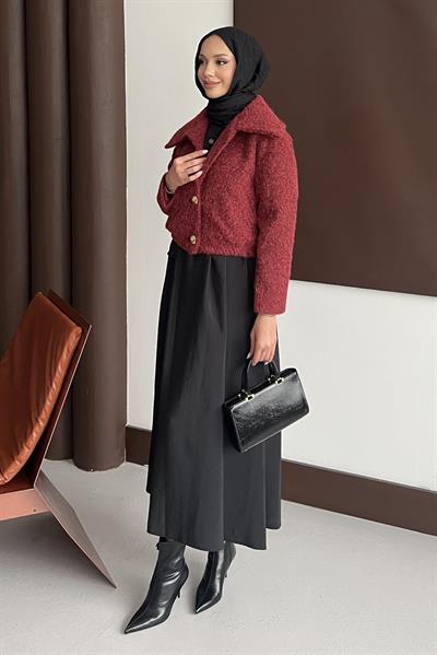 Dora Kumaş Kısa Kaban Bordo
