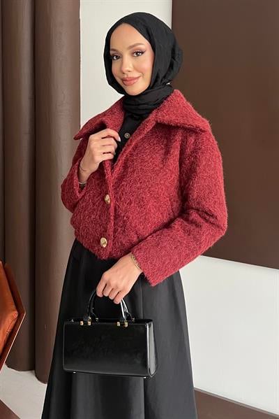 Dora Kumaş Kısa Kaban Bordo