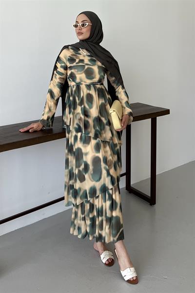 Drape Detaylı Kat Kat Elbise Butter Yellow