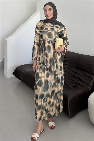 Drape Detaylı Kat Kat Elbise Butter Yellow