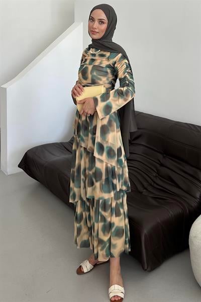 Drape Detaylı Kat Kat Elbise Butter Yellow
