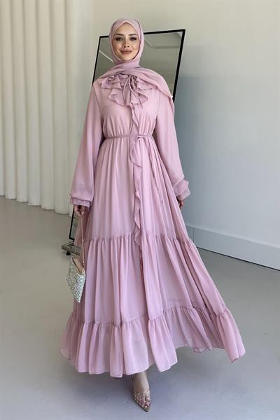Dulcet Şifon Elbise Toz Pembe