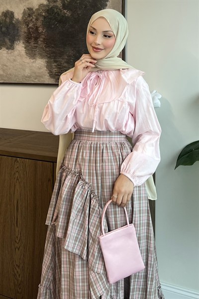 Ekose Vual Etekli Takım Toz Pembe