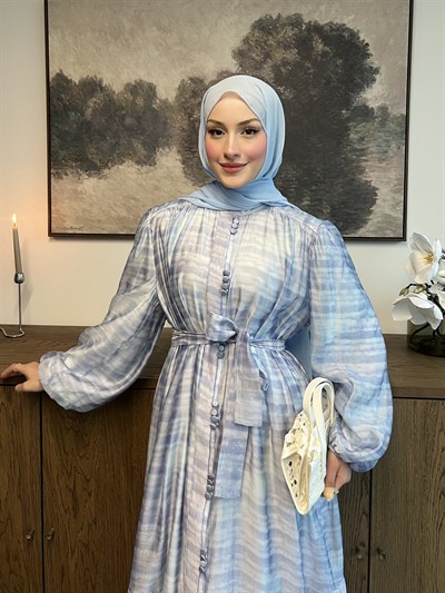 Elegance Tencel Vual Şifon Elbise Soft Mavi