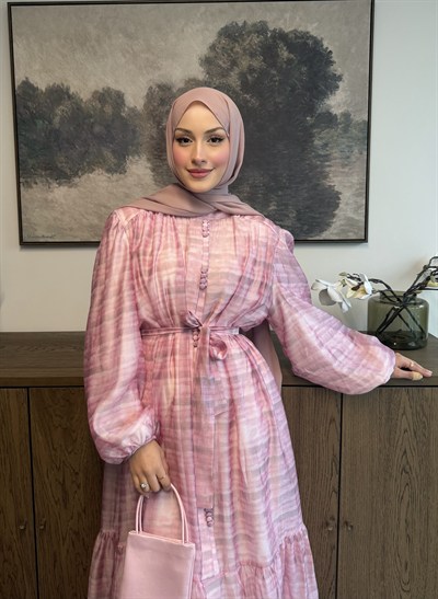 Elegance Tencel Vual Şifon Elbise Soft Pembe
