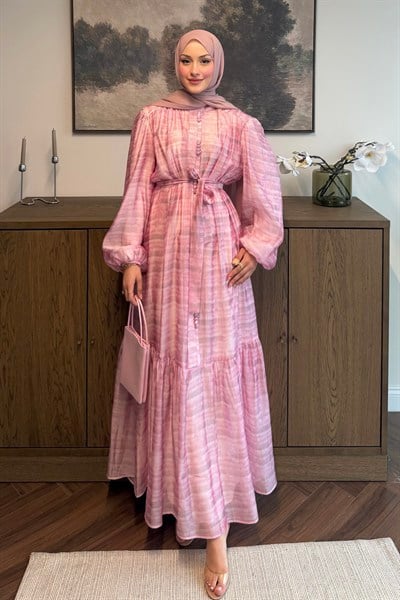Elegance Tencel Vual Şifon Elbise Soft Pembe