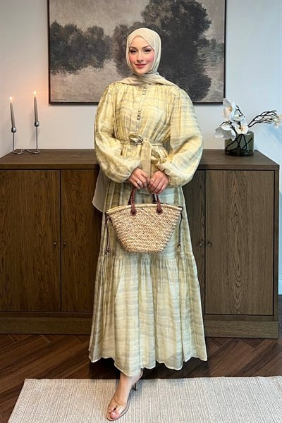 Elegance Tencel Vual Şifon Elbise Soft Sarı