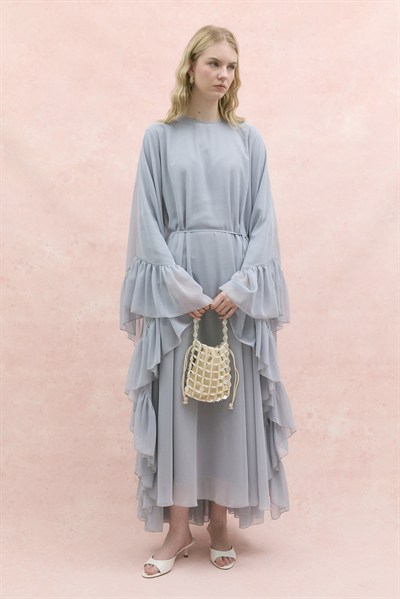 Fırfırlı Şifon Abaya İce Blue