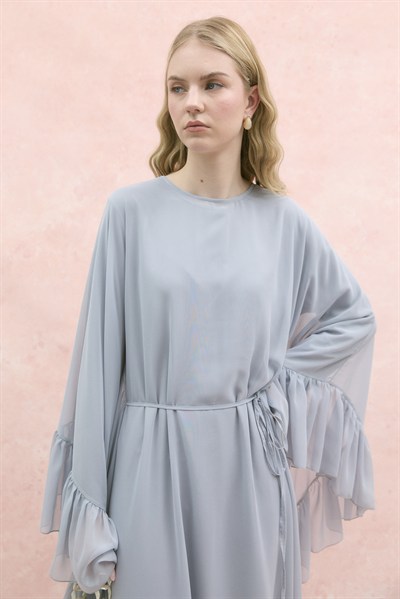 Fırfırlı Şifon Abaya İce Blue